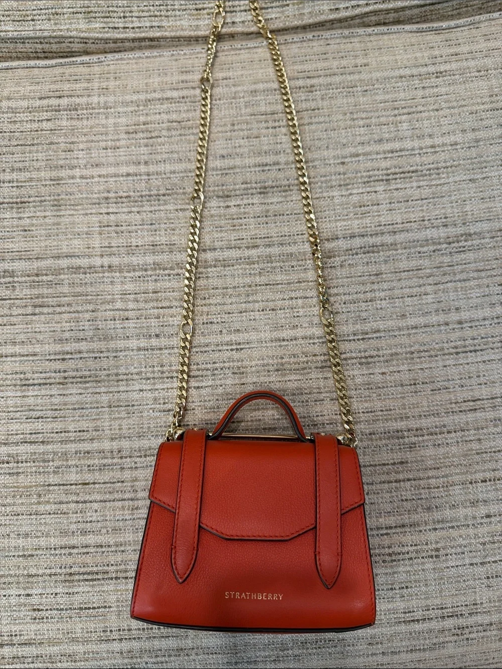 Strathberry Mini Crossbody in Burnt Orange with Gold Chain - Picture 1 of 16
